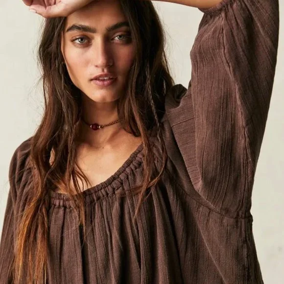 NWOT Free People We The Free All About Bubble Tee Color French Roast - Picture 2 of 6